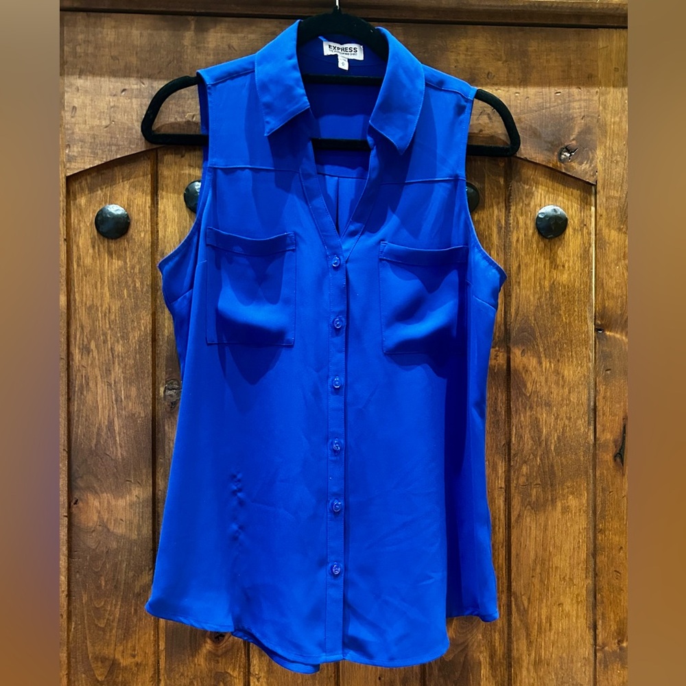 Express Royal Blue Sleeveless Portofino Shirt, Size M - Picture 2 of 5